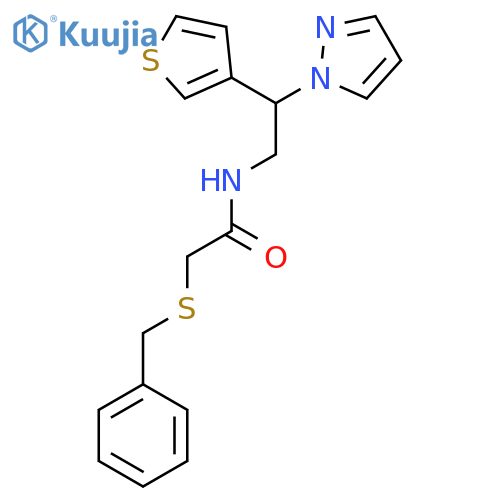 2-(benzylsulfanyl)-N-[2-(1H-pyrazol-1-yl)-2-(thiophen-3-yl)ethyl]acetamide structure