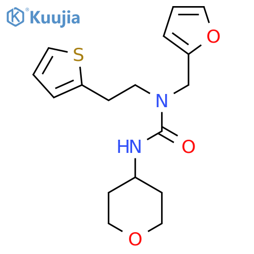 1-(furan-2-ylmethyl)-3-(tetrahydro-2H-pyran-4-yl)-1-(2-(thiophen-2-yl)ethyl)urea structure