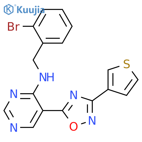 N-[(2-bromophenyl)methyl]-5-[3-(thiophen-3-yl)-1,2,4-oxadiazol-5-yl]pyrimidin-4-amine structure