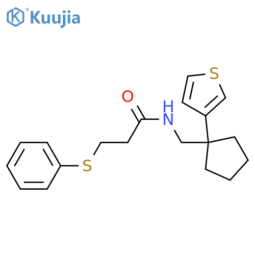 3-(phenylsulfanyl)-N-{[1-(thiophen-3-yl)cyclopentyl]methyl}propanamide structure