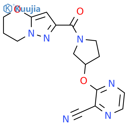 3-(1-{5H,6H,7H-pyrazolo3,2-b1,3oxazine-2-carbonyl}pyrrolidin-3-yl)oxypyrazine-2-carbonitrile structure