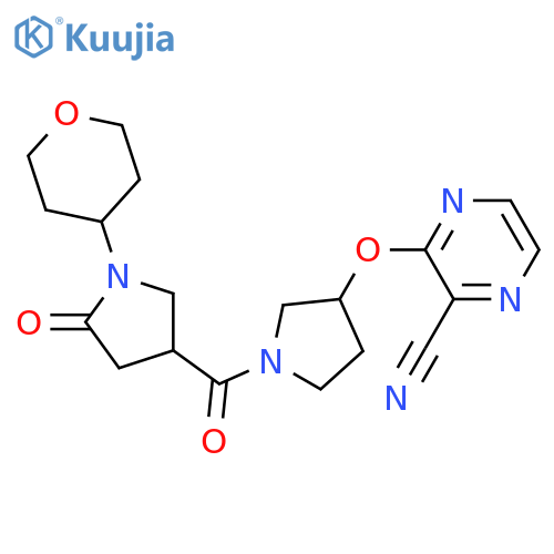 3-({1-[1-(oxan-4-yl)-5-oxopyrrolidine-3-carbonyl]pyrrolidin-3-yl}oxy)pyrazine-2-carbonitrile structure