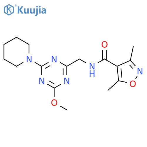 N-{4-methoxy-6-(piperidin-1-yl)-1,3,5-triazin-2-ylmethyl}-3,5-dimethyl-1,2-oxazole-4-carboxamide structure