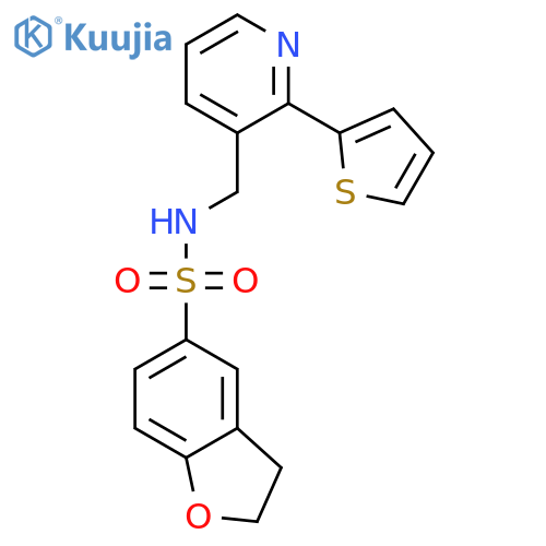 N-{2-(thiophen-2-yl)pyridin-3-ylmethyl}-2,3-dihydro-1-benzofuran-5-sulfonamide structure