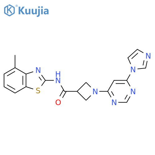1-6-(1H-imidazol-1-yl)pyrimidin-4-yl-N-(4-methyl-1,3-benzothiazol-2-yl)azetidine-3-carboxamide structure