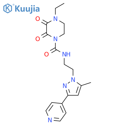 4-ethyl-N-{2-[5-methyl-3-(pyridin-4-yl)-1H-pyrazol-1-yl]ethyl}-2,3-dioxopiperazine-1-carboxamide structure