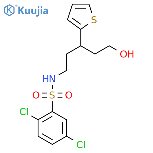 2,5-dichloro-N-[5-hydroxy-3-(thiophen-2-yl)pentyl]benzene-1-sulfonamide structure