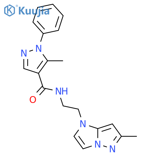 5-methyl-N-(2-{6-methyl-1H-pyrazolo[1,5-a]imidazol-1-yl}ethyl)-1-phenyl-1H-pyrazole-4-carboxamide structure
