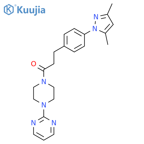 3-[4-(3,5-dimethyl-1H-pyrazol-1-yl)phenyl]-1-[4-(pyrimidin-2-yl)piperazin-1-yl]propan-1-one structure