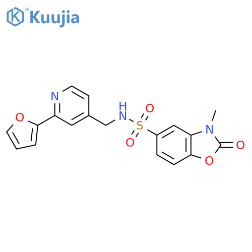 N-{[2-(furan-2-yl)pyridin-4-yl]methyl}-3-methyl-2-oxo-2,3-dihydro-1,3-benzoxazole-5-sulfonamide structure