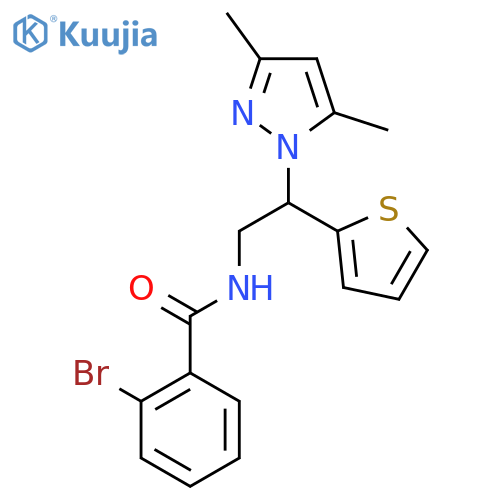2-bromo-N-[2-(3,5-dimethyl-1H-pyrazol-1-yl)-2-(thiophen-2-yl)ethyl]benzamide structure