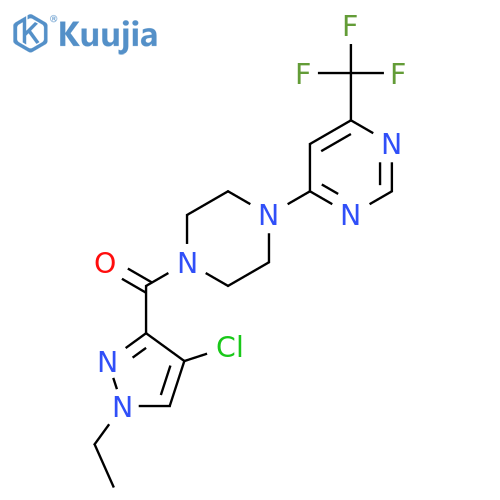 4-[4-(4-chloro-1-ethyl-1H-pyrazole-3-carbonyl)piperazin-1-yl]-6-(trifluoromethyl)pyrimidine structure