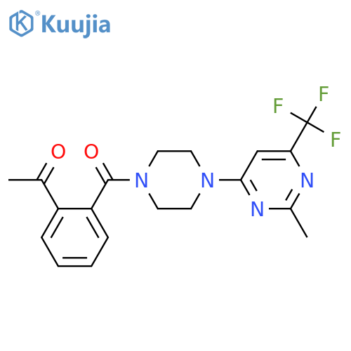 1-(2-{4-[2-methyl-6-(trifluoromethyl)pyrimidin-4-yl]piperazine-1-carbonyl}phenyl)ethan-1-one structure