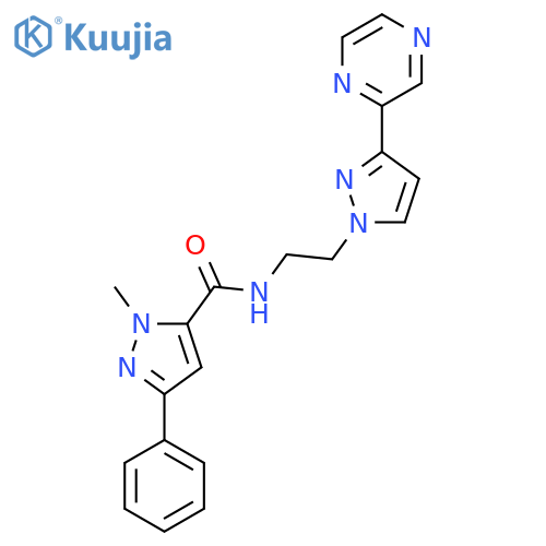 1-methyl-3-phenyl-N-{2-3-(pyrazin-2-yl)-1H-pyrazol-1-ylethyl}-1H-pyrazole-5-carboxamide structure