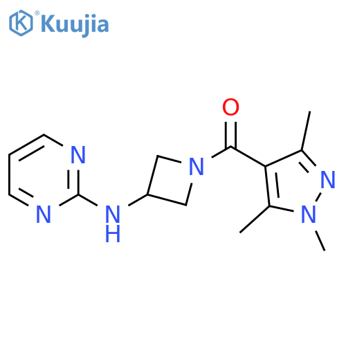 N-1-(1,3,5-trimethyl-1H-pyrazole-4-carbonyl)azetidin-3-ylpyrimidin-2-amine structure