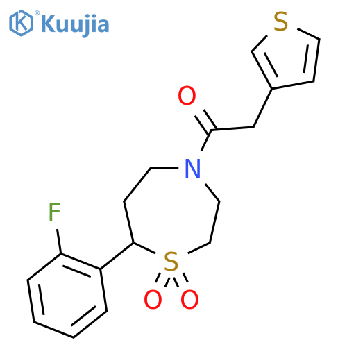 7-(2-fluorophenyl)-4-2-(thiophen-3-yl)acetyl-1lambda6,4-thiazepane-1,1-dione structure
