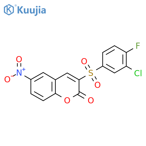 3-(3-chloro-4-fluorobenzenesulfonyl)-6-nitro-2H-chromen-2-one structure