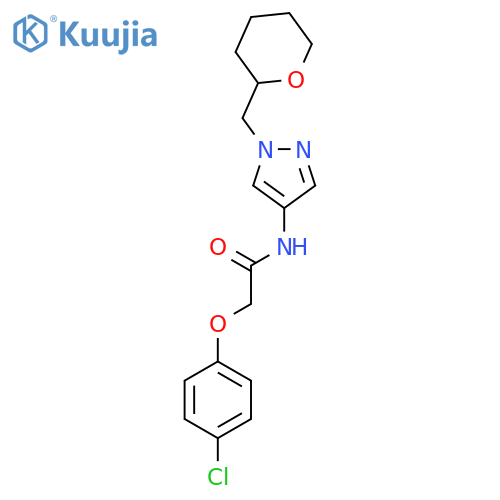 2-(4-chlorophenoxy)-N-(1-((tetrahydro-2H-pyran-2-yl)methyl)-1H-pyrazol-4-yl)acetamide structure