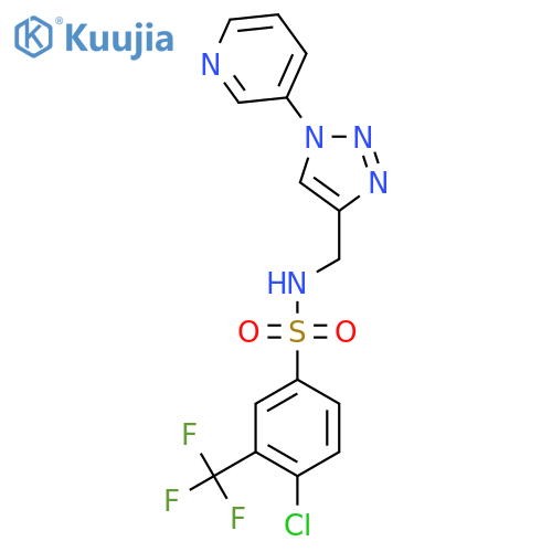 4-chloro-N-{[1-(pyridin-3-yl)-1H-1,2,3-triazol-4-yl]methyl}-3-(trifluoromethyl)benzene-1-sulfonamide structure