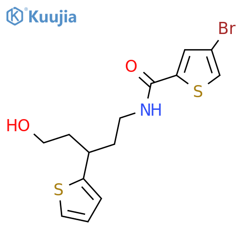 4-bromo-N-5-hydroxy-3-(thiophen-2-yl)pentylthiophene-2-carboxamide structure