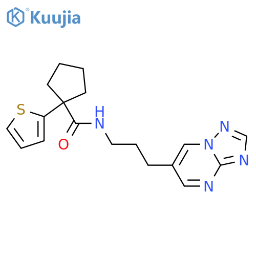 1-thiophen-2-yl-N-[3-([1,2,4]triazolo[1,5-a]pyrimidin-6-yl)propyl]cyclopentane-1-carboxamide structure