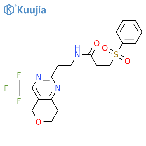 3-(benzenesulfonyl)-N-{2-[4-(trifluoromethyl)-5H,7H,8H-pyrano[4,3-d]pyrimidin-2-yl]ethyl}propanamide structure