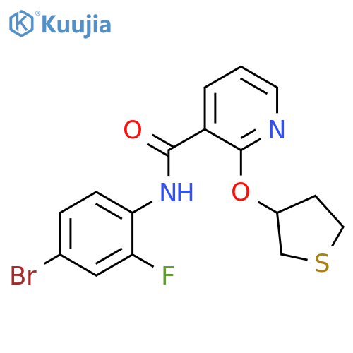 N-(4-bromo-2-fluorophenyl)-2-(thiolan-3-yloxy)pyridine-3-carboxamide structure