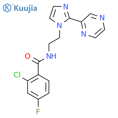 2-chloro-4-fluoro-N-{2-[2-(pyrazin-2-yl)-1H-imidazol-1-yl]ethyl}benzamide structure
