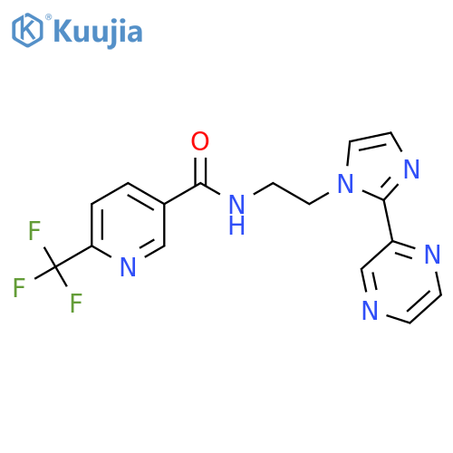 N-{2-[2-(pyrazin-2-yl)-1H-imidazol-1-yl]ethyl}-6-(trifluoromethyl)pyridine-3-carboxamide structure