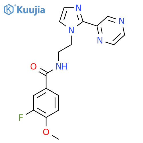 3-fluoro-4-methoxy-N-{2-[2-(pyrazin-2-yl)-1H-imidazol-1-yl]ethyl}benzamide structure