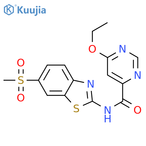 6-ethoxy-N-(6-methanesulfonyl-1,3-benzothiazol-2-yl)pyrimidine-4-carboxamide structure