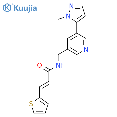 (2E)-N-{5-(1-methyl-1H-pyrazol-5-yl)pyridin-3-ylmethyl}-3-(thiophen-2-yl)prop-2-enamide structure