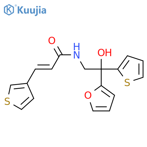 (2E)-N-[2-(furan-2-yl)-2-hydroxy-2-(thiophen-2-yl)ethyl]-3-(thiophen-3-yl)prop-2-enamide structure