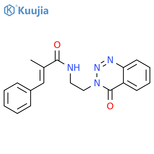 (2E)-2-methyl-N-[2-(4-oxo-3,4-dihydro-1,2,3-benzotriazin-3-yl)ethyl]-3-phenylprop-2-enamide structure