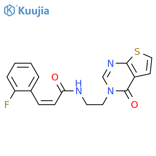 (2Z)-3-(2-fluorophenyl)-N-(2-{4-oxo-3H,4H-thieno2,3-dpyrimidin-3-yl}ethyl)prop-2-enamide structure