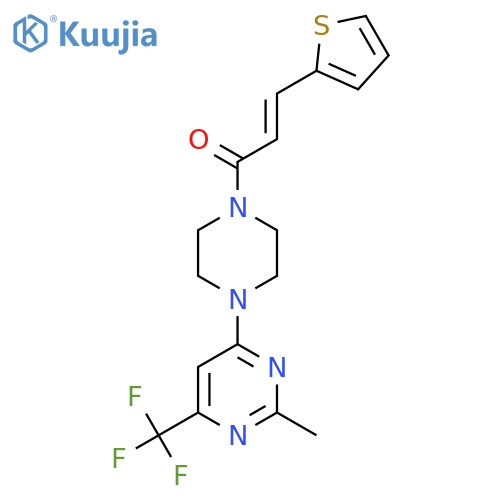 (2E)-1-{4-2-methyl-6-(trifluoromethyl)pyrimidin-4-ylpiperazin-1-yl}-3-(thiophen-2-yl)prop-2-en-1-one structure