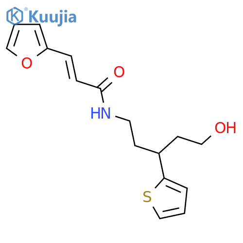 (2E)-3-(furan-2-yl)-N-[5-hydroxy-3-(thiophen-2-yl)pentyl]prop-2-enamide structure