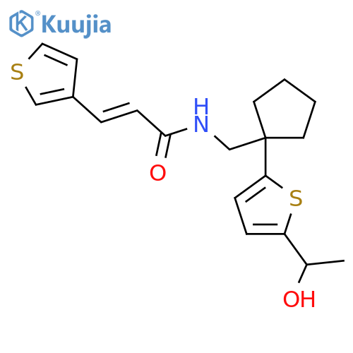 (2E)-N-({1-[5-(1-hydroxyethyl)thiophen-2-yl]cyclopentyl}methyl)-3-(thiophen-3-yl)prop-2-enamide structure