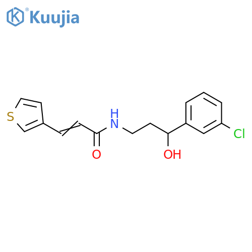 (2E)-N-[3-(3-chlorophenyl)-3-hydroxypropyl]-3-(thiophen-3-yl)prop-2-enamide structure