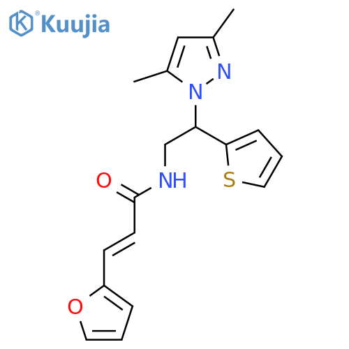 (2E)-N-2-(3,5-dimethyl-1H-pyrazol-1-yl)-2-(thiophen-2-yl)ethyl-3-(furan-2-yl)prop-2-enamide structure