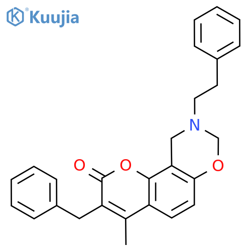 3-Benzyl-4-methyl-9-(2-phenylethyl)-9,10-dihydro-2H,8H-chromeno[8,7-e][1,3]oxazin-2-one structure