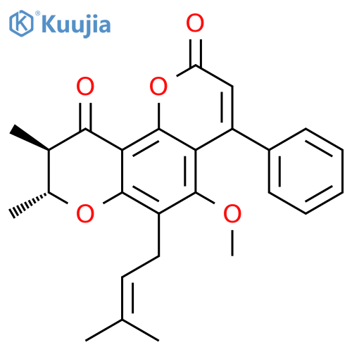 2H,10H-Benzo[1,2-b:3,4-b']dipyran-2,10-dione, 8,9-dihydro-5-methoxy-8,9-dimethyl-6-(3-methyl-2-butenyl)-4-phenyl-, (8R,9R)- (9CI) structure