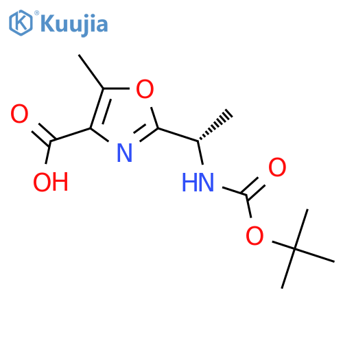 2-{(1S)-1-[(Tert-butoxycarbonyl)amino]ethyl}-5-methyl-1,3-oxazole-4-carboxylic acid structure