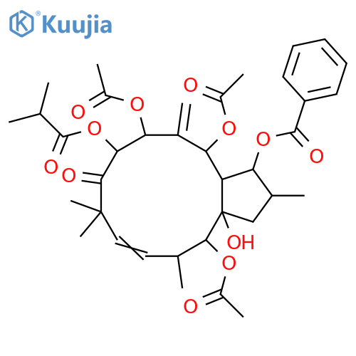 3,5,7,8,14,15-Hexahydroxy-6(17),11-jatrophadien-9-one; (3β,5α,7β,8α,11E,13α,14α,15β)-form, 3-Benzoyl, 8-O-(2-methylpropanoyl), 5,7,14-tri-Ac structure