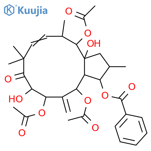 3,5,7,8,14,15-Hexahydroxy-6(17),11-jatrophadien-9-one; (3β,5α,7β,8α,11E,13α,14α,15β)-form, 3-Benzoyl, 5,7,14-tri-Ac structure