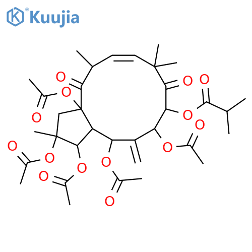 6(17),11-Jatrophadiene-2,3,5,7,8,9,14,15-octol; (2α,3β,5α,7β,8α,11E,13α,15β)-form, 9,14-Diketone, 8-O-(2-methylpropanoyl), 2,3,5,7,15-penta-Ac structure