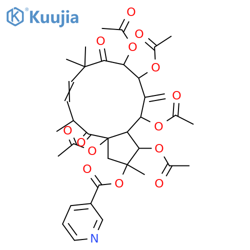 6(17),11-Jatrophadiene-2,3,5,7,8,9,14,15-octol; (2α,3β,5α,7β,8α,11E,13α,15β)-form, 9,14-Diketone, 2-O-(3-pyridinecarbonyl), 3,5,7,8,15-penta-Ac structure