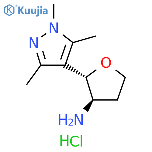 rac-(2R,3S)-2-(trimethyl-1H-pyrazol-4-yl)oxolan-3-amine dihydrochloride, trans structure