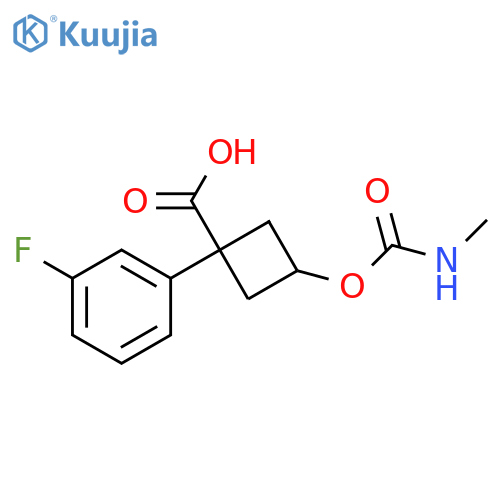 (1s,3s)-1-(3-fluorophenyl)-3-(methylcarbamoyl)oxycyclobutane-1-carboxylic acid structure