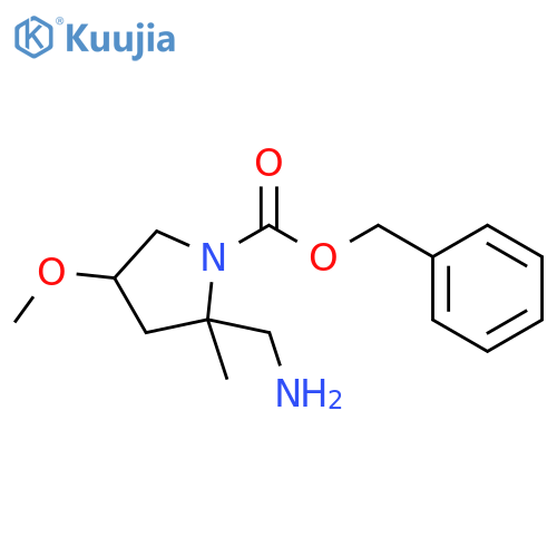1-Pyrrolidinecarboxylic acid, 2-(aminomethyl)-4-methoxy-2-methyl-, phenylmethyl ester structure